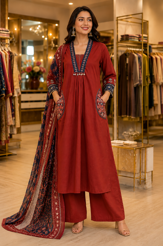 Pure Cotton A-Line Suit