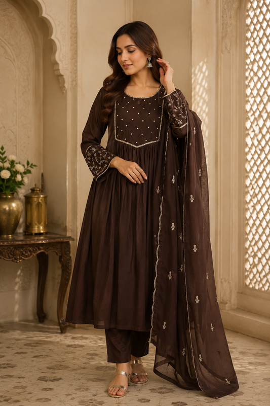 Mul Chanderi Silk Suit