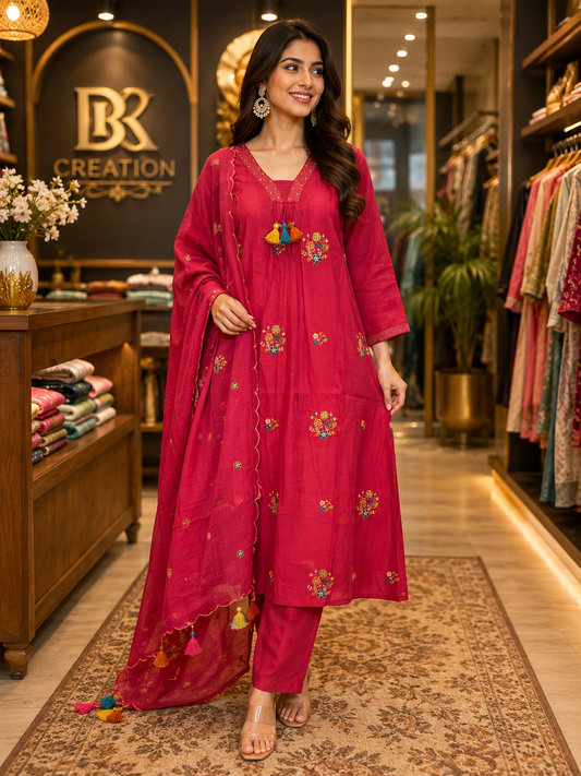 PURE SEMI PARTY WEAR MUL CHANDERI SUIT