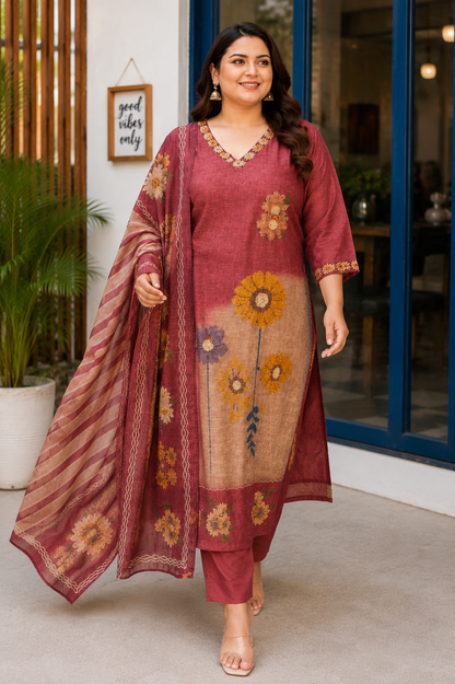 Pure Mul Chanderi with Hand Embroidery BIG SIZE