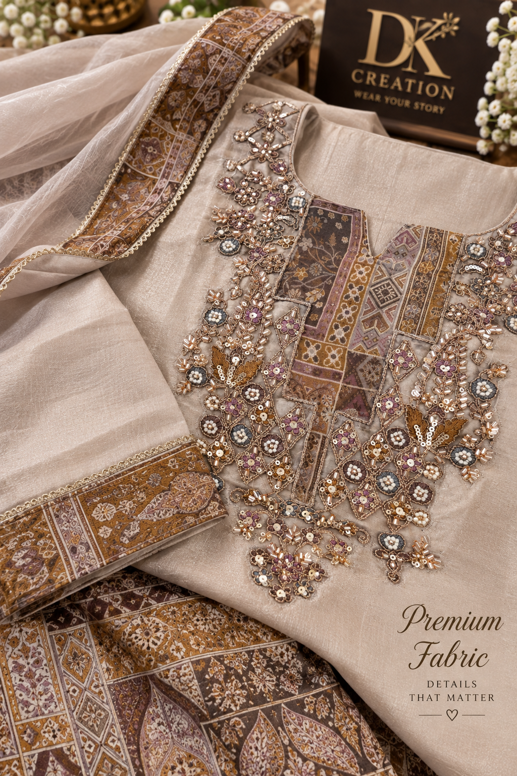 Festival Wear Shimmer Tissue Handwork Suit