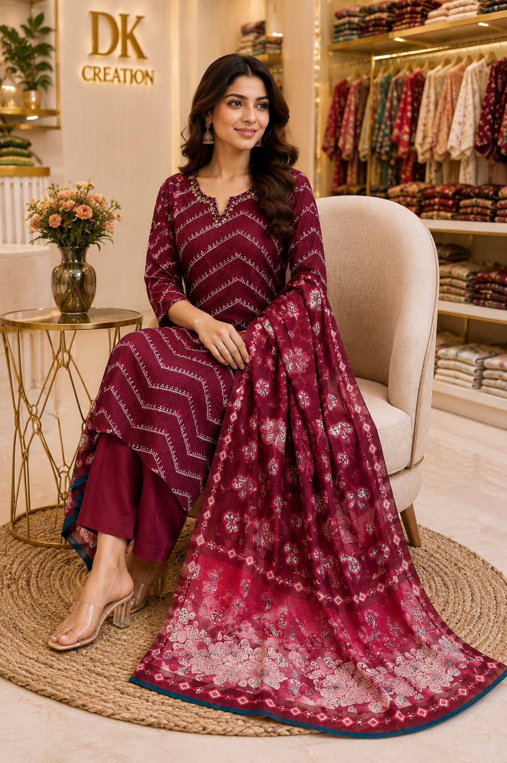 Pure Muslin Kurti Pant Dupatta Set
