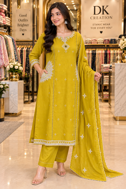 PURE MUL COTTON 3pc Embroidery suit