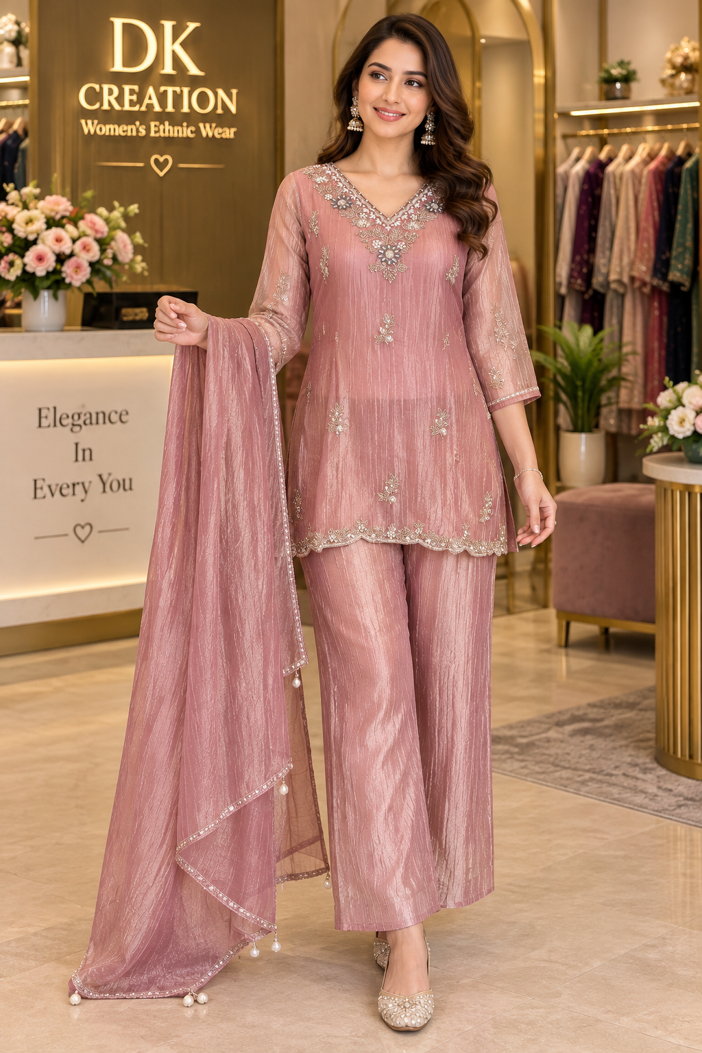 Festival Wear Salsa Fabric Handwork Suit