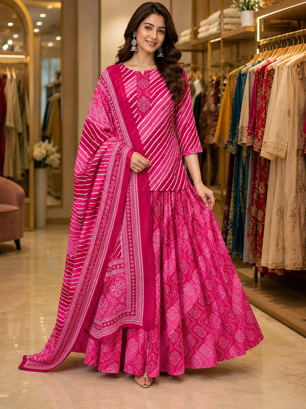 Pure Cotton Kurti With Ghagra and Dupatta