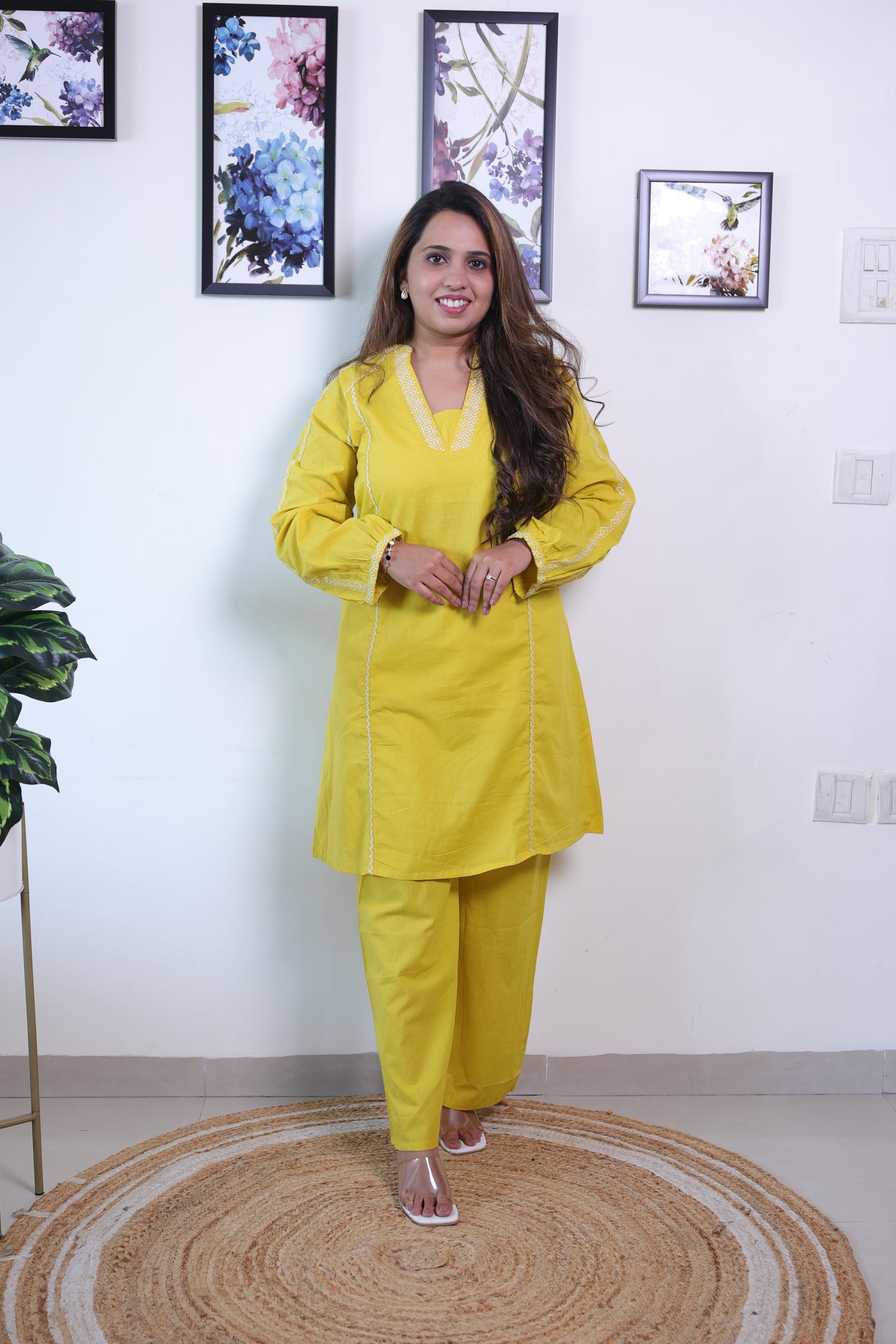 Yellow V-Neck co-ord set