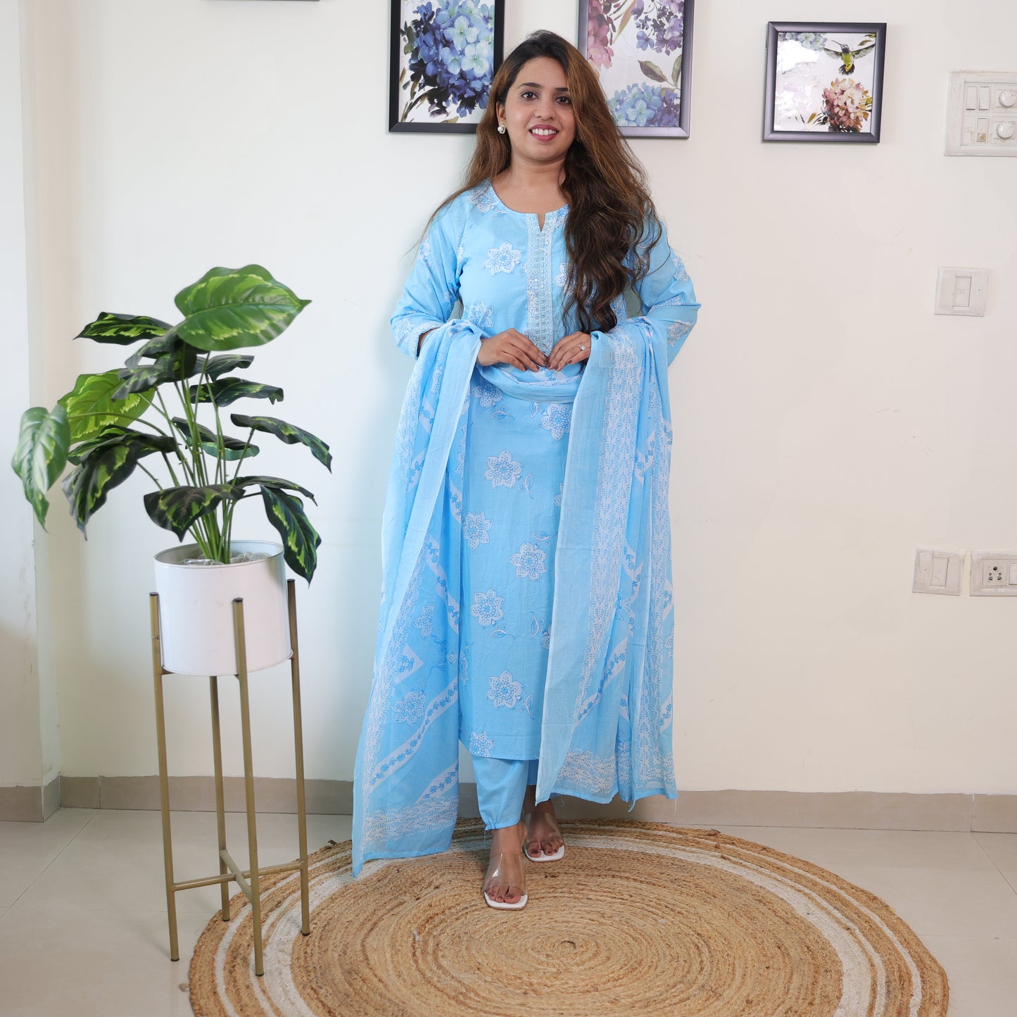 Jaipuri  Round Neck Kurti 3 Pcs