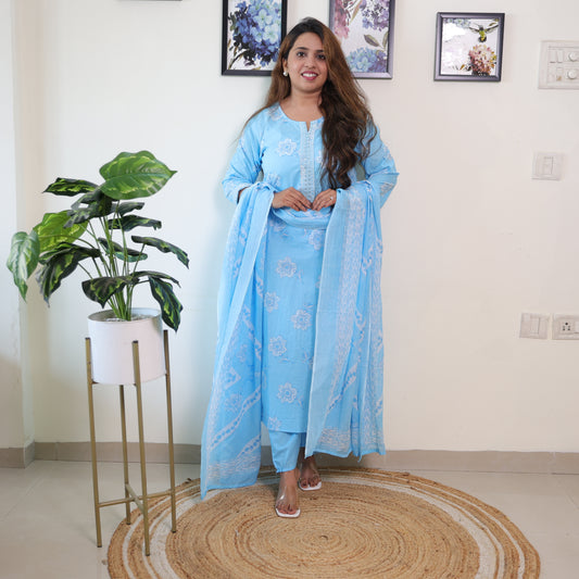 Jaipuri  Round Neck Kurti 3 Pcs