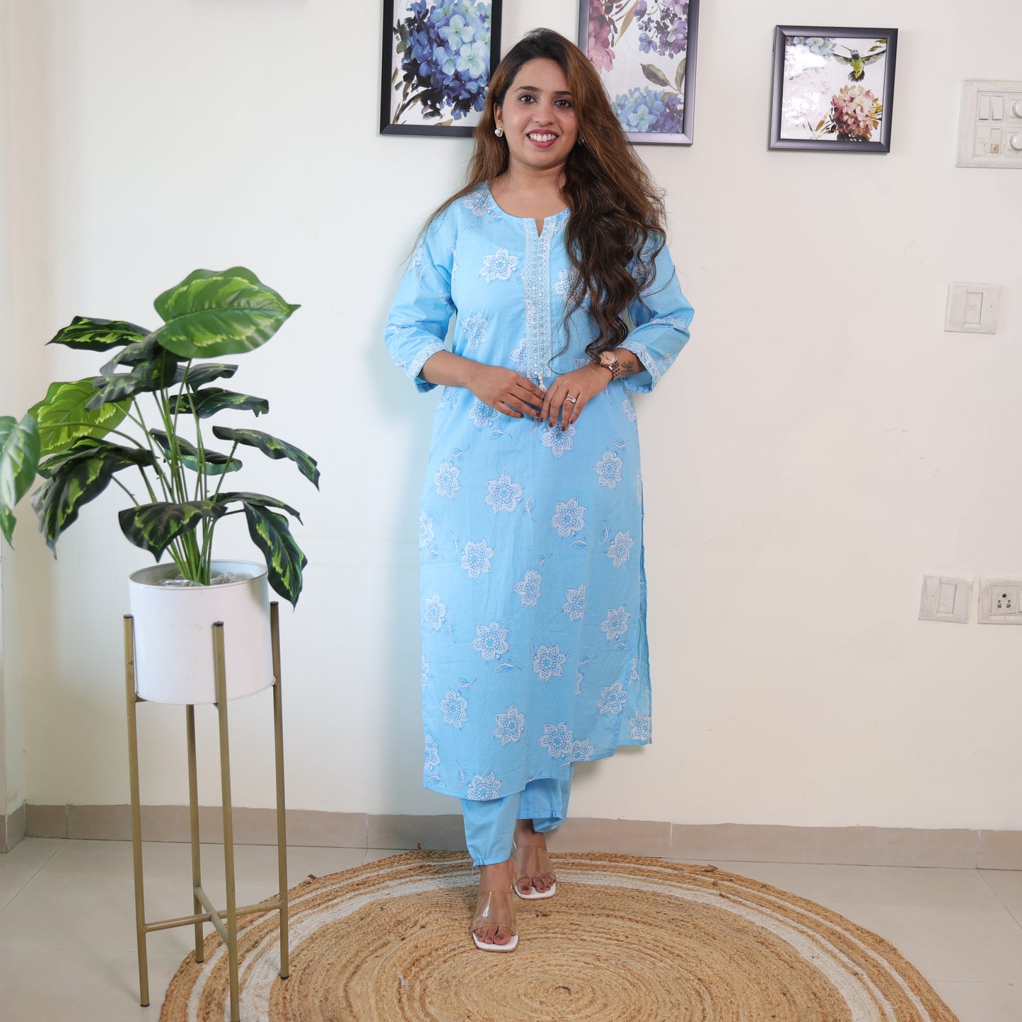Jaipuri  Round Neck Kurti 3 Pcs