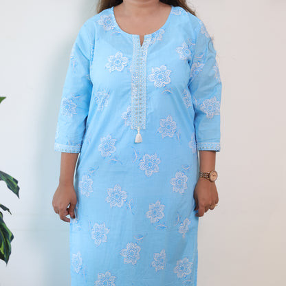 Jaipuri  Round Neck Kurti 3 Pcs