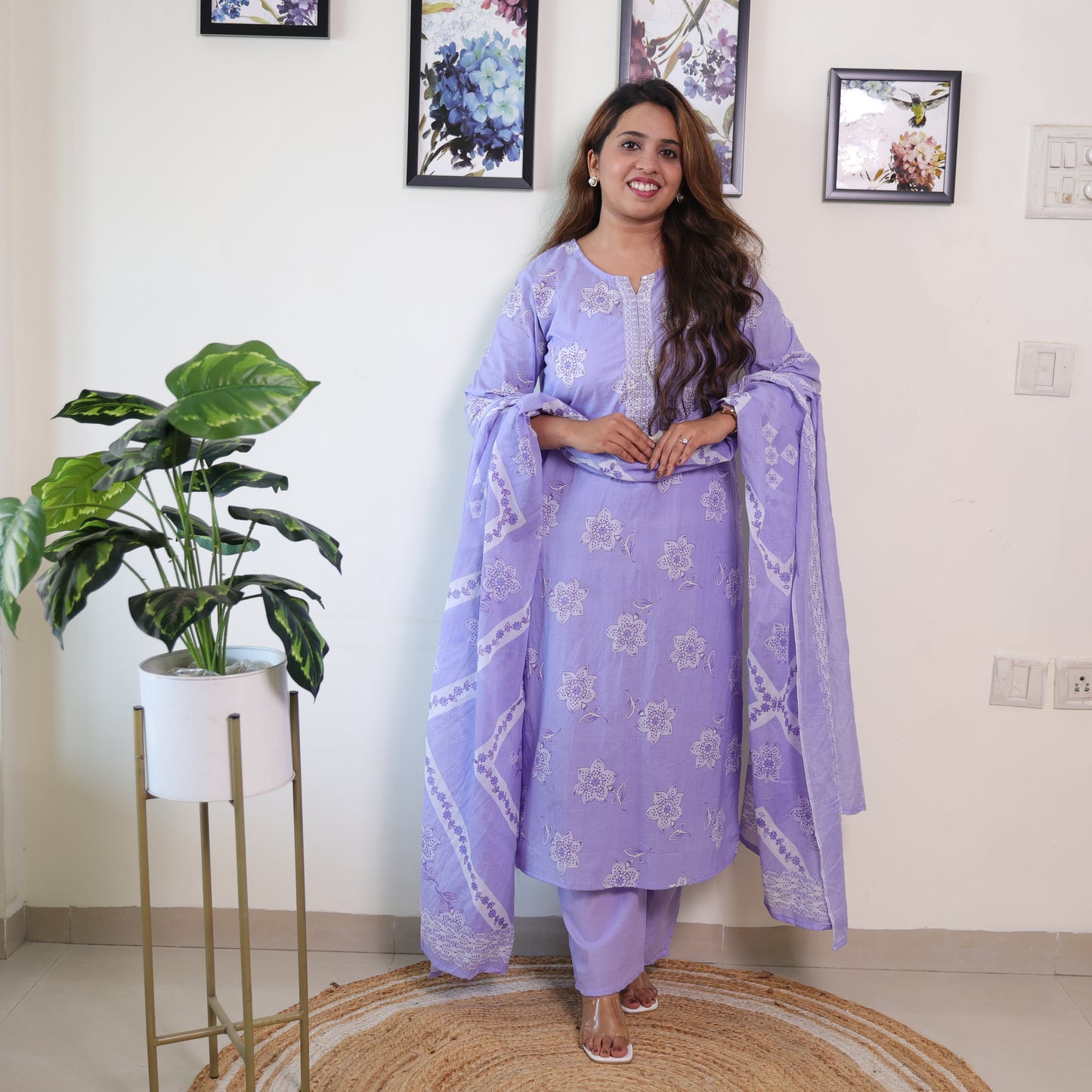 Jaipuri  Round Neck Kurti 3 Pcs