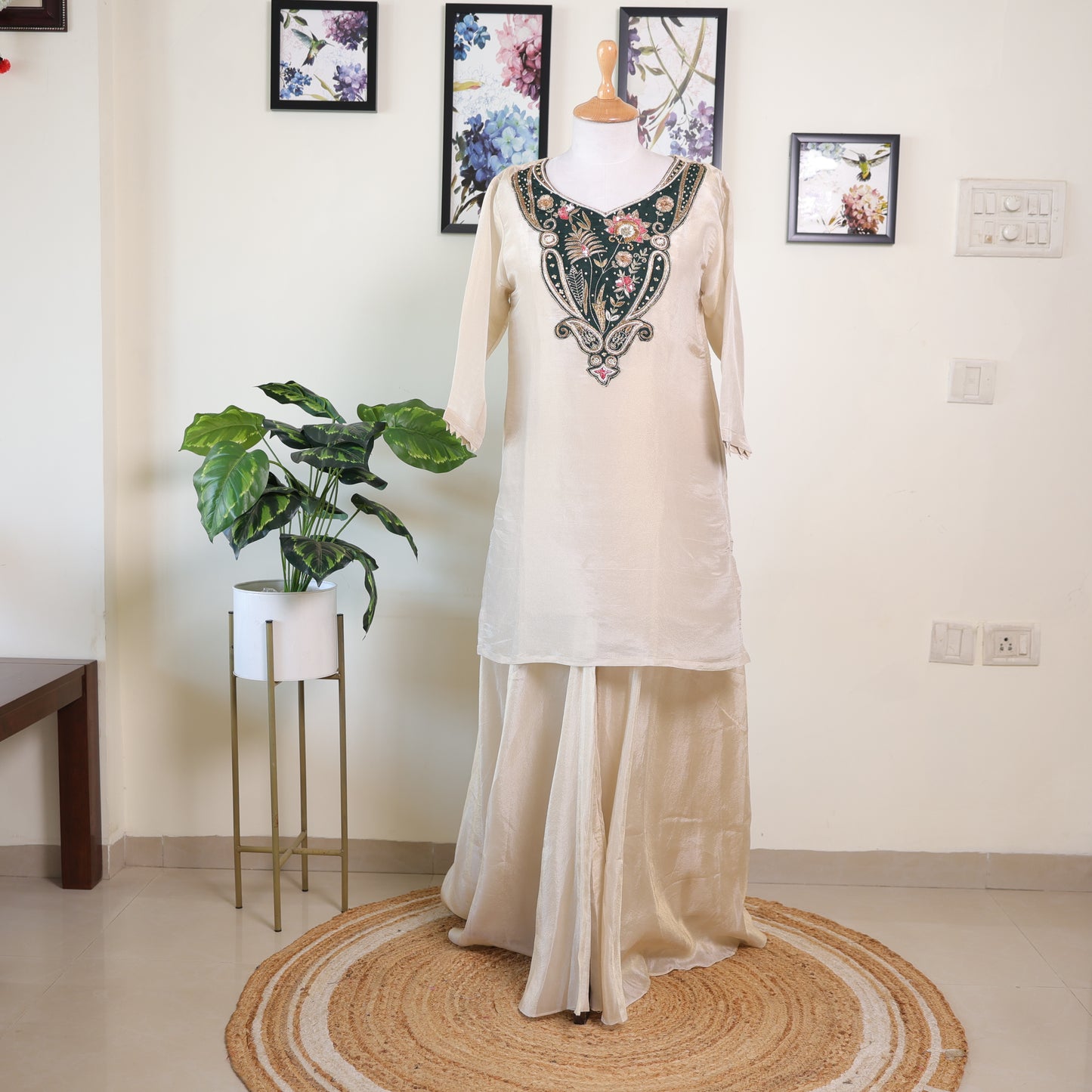 Off White Green Sharara Set