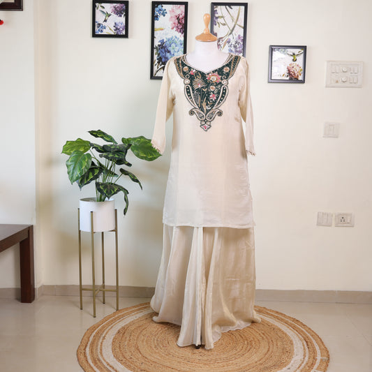 Off White Green Sharara Set