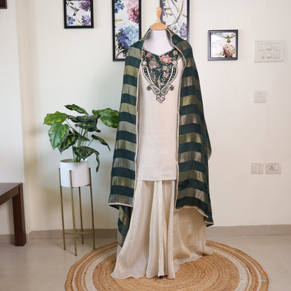 Off White Green Sharara Set