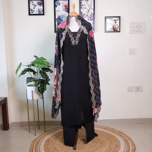 Black with Digital Print Dupatta