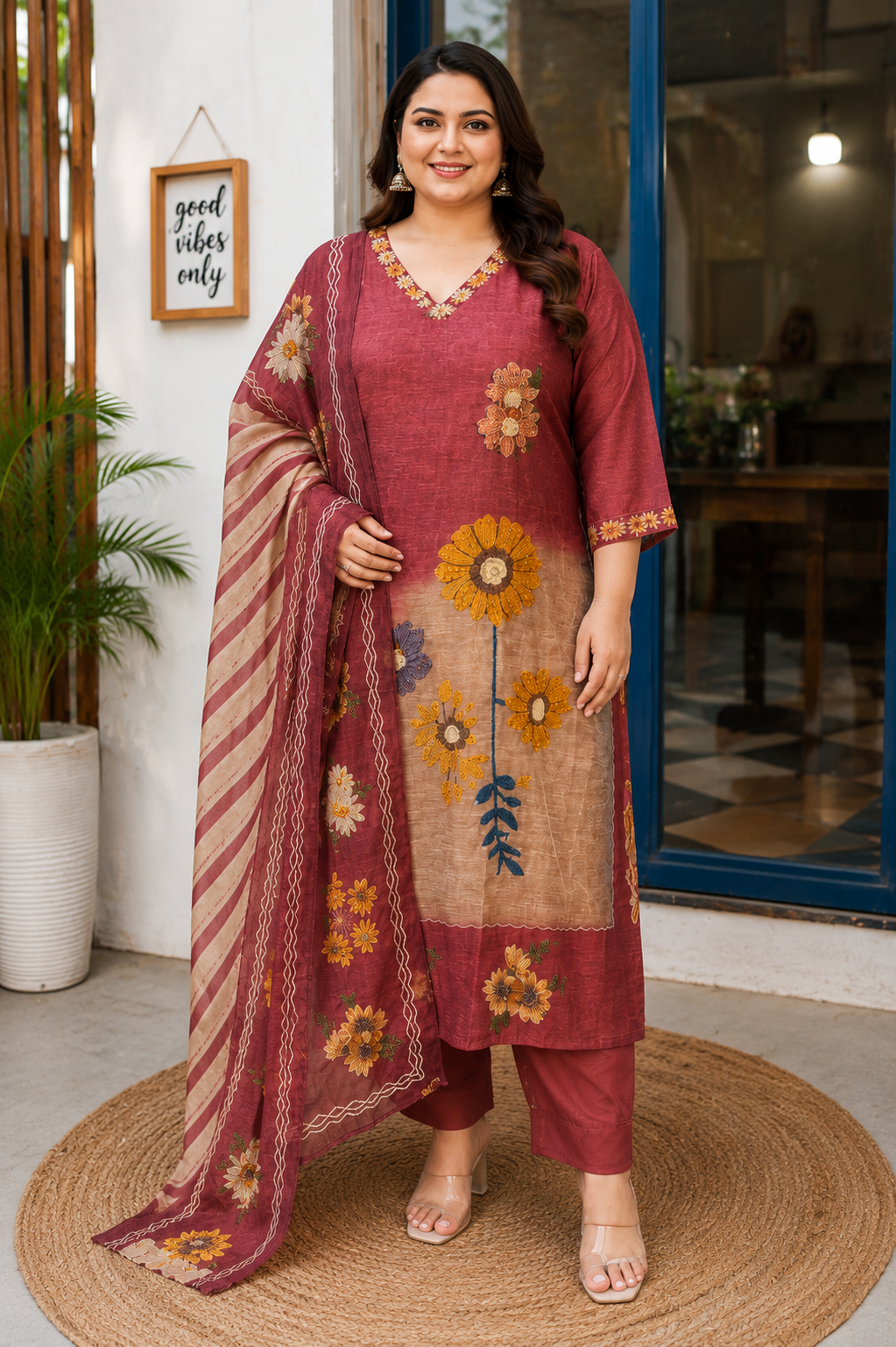 Pure Mul Chanderi with Hand Embroidery BIG SIZE