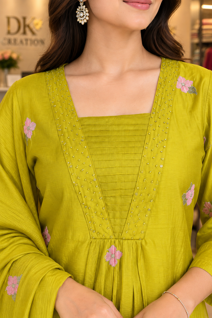 Mul Chanderi Semi Festival Suit