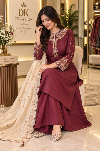 Mul Chanderi Festival Wear A-Iine Suit