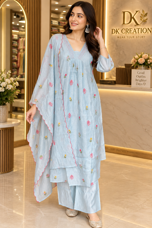 Mul Chanderi Semi Party Wear Suit