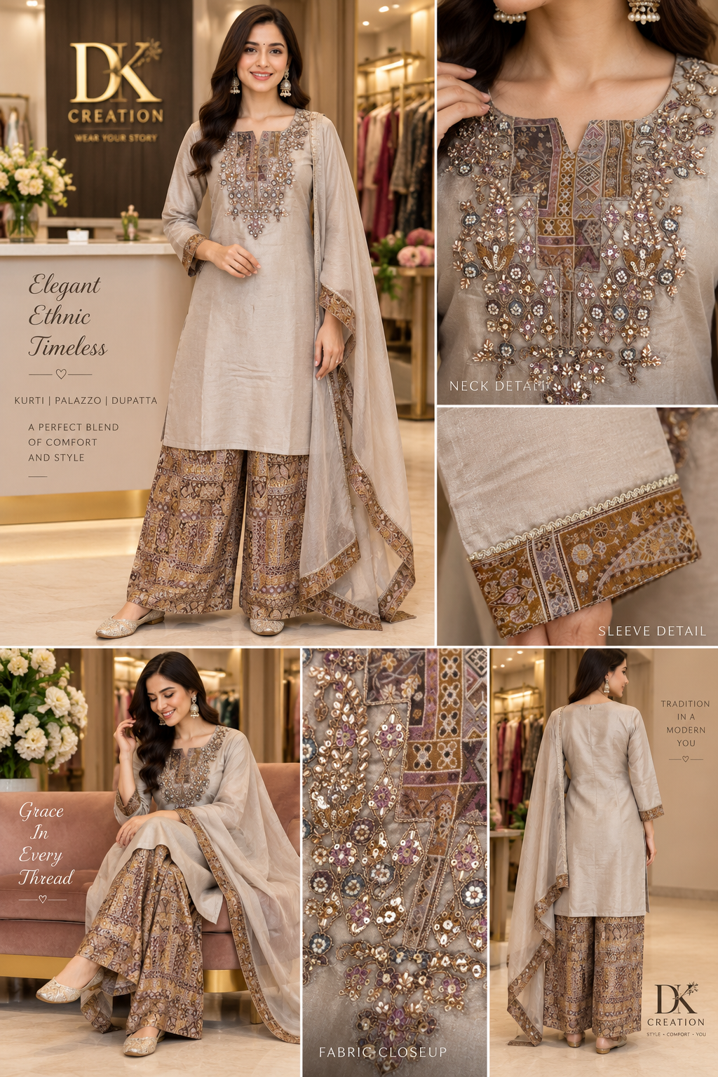Festival Wear Shimmer Tissue Handwork Suit