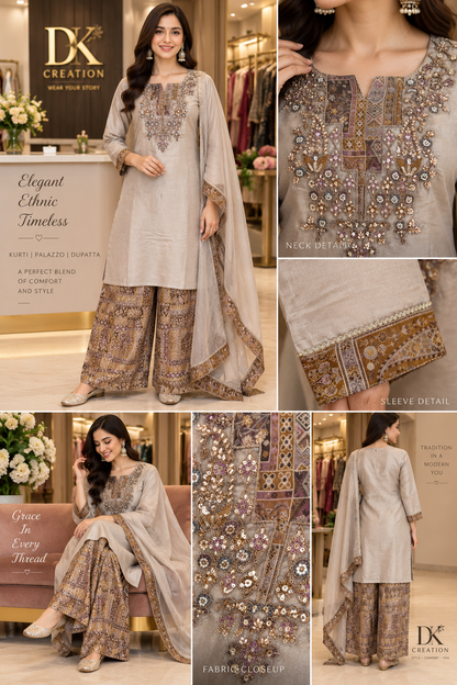 Festival Wear Shimmer Tissue Handwork Suit