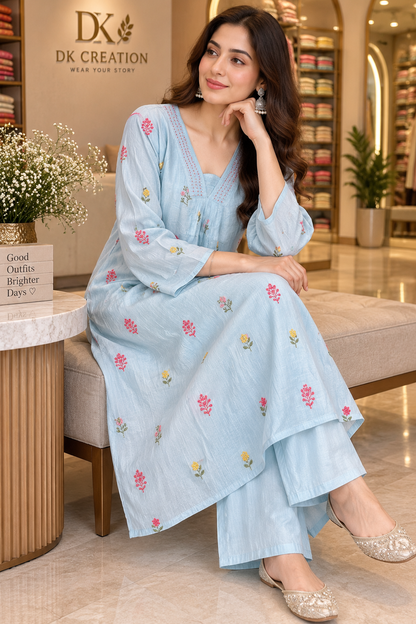 Mul Chanderi Semi Party Wear Suit