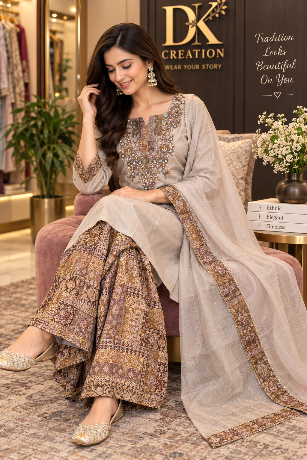 Festival Wear Shimmer Tissue Handwork Suit