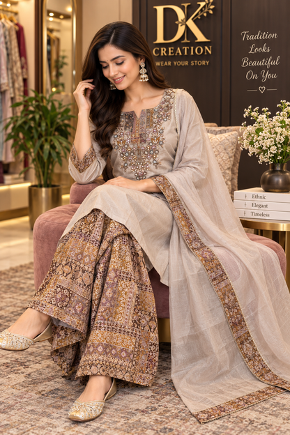 Festival Wear Shimmer Tissue Handwork Suit