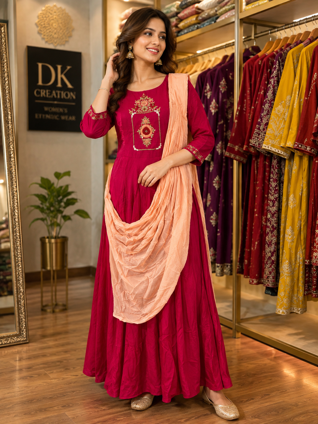 Rani Pink Designer Anarkali Suit Set