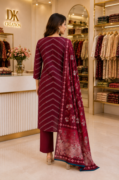 Pure Muslin Kurti Pant Dupatta Set
