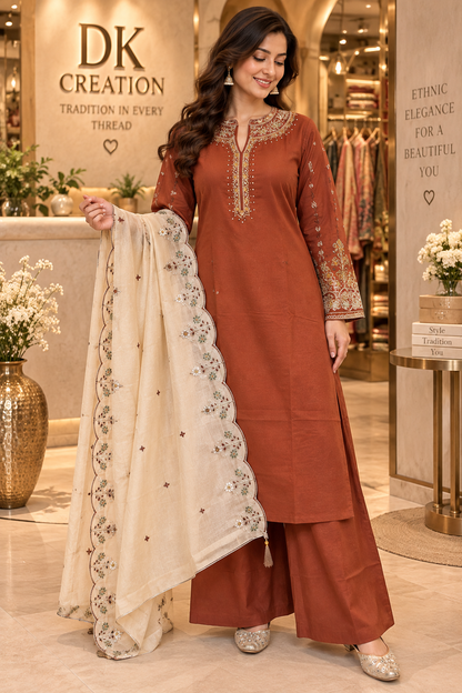Mul Chanderi Festival Wear A-Iine Suit