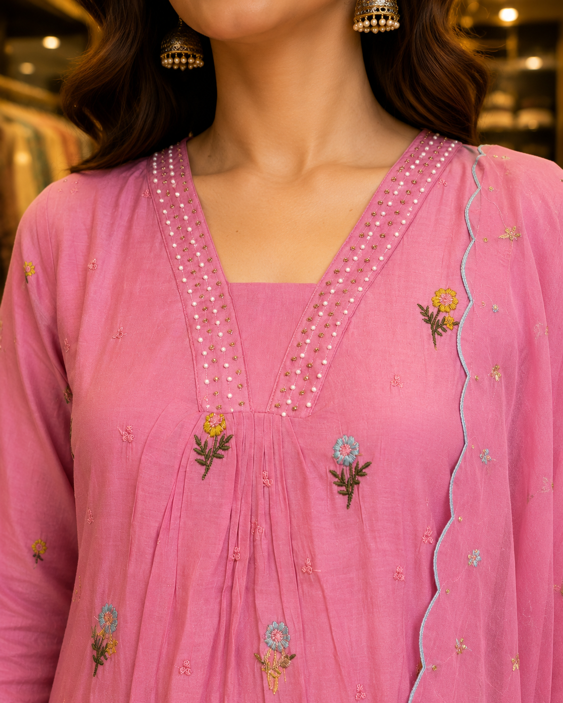 SEMI PARTY WEAR MUL CHANDERI SUIT
