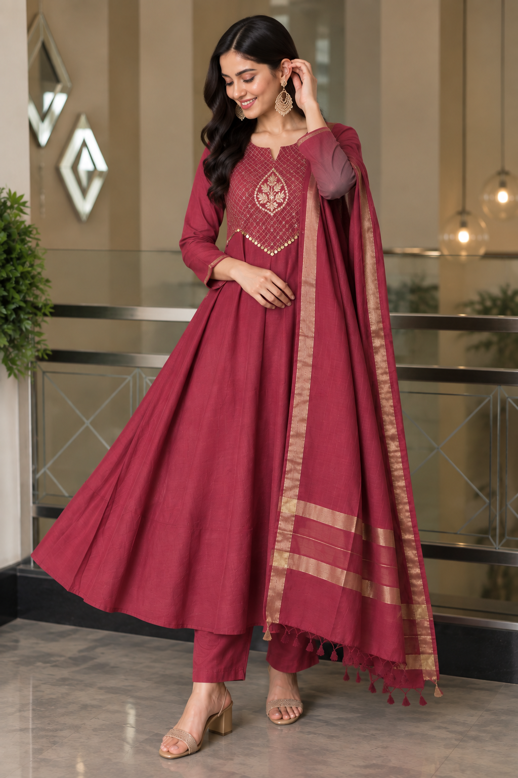 Mul Chanderi Fabric Festival Wear Suit