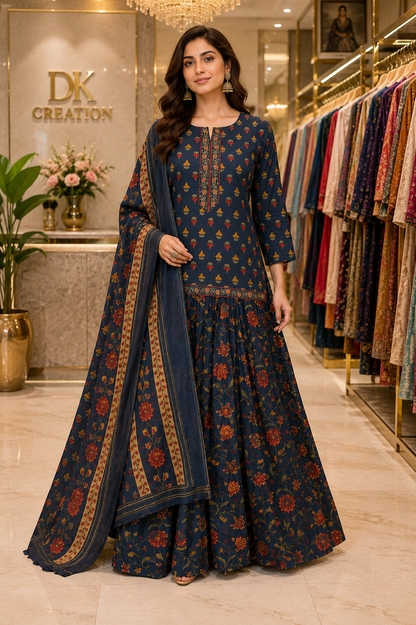 Pure Cotton Kurti Ghagra and Dupatta Set