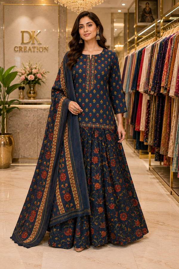 Pure Cotton Kurti Ghagra and Dupatta Set