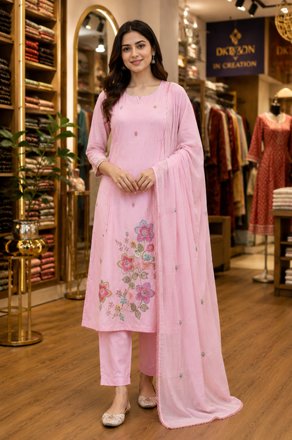 PURE MUL COTTON EMBROIDERY SUIT