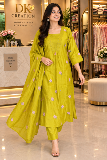 Mul Chanderi Semi Festival Suit