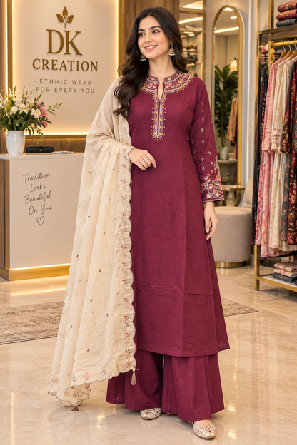 Mul Chanderi Festival Wear A-Iine Suit