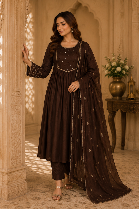 Mul Chanderi Silk Suit