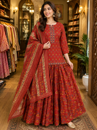 Pure Cotton Kurti Ghagra and Dupatta Set