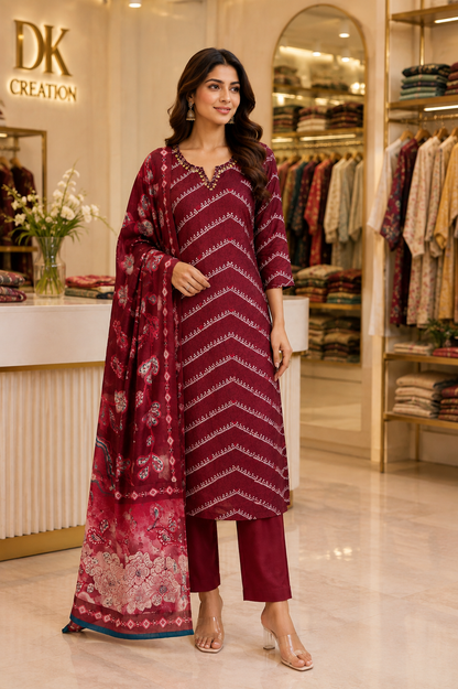 Pure Muslin Kurti Pant Dupatta Set