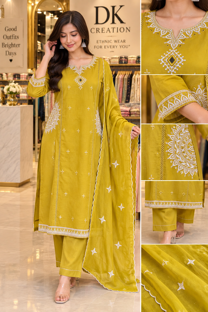 PURE MUL COTTON 3pc Embroidery suit