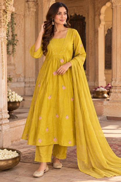 Mul Chanderi A-Line Festival wear Suit