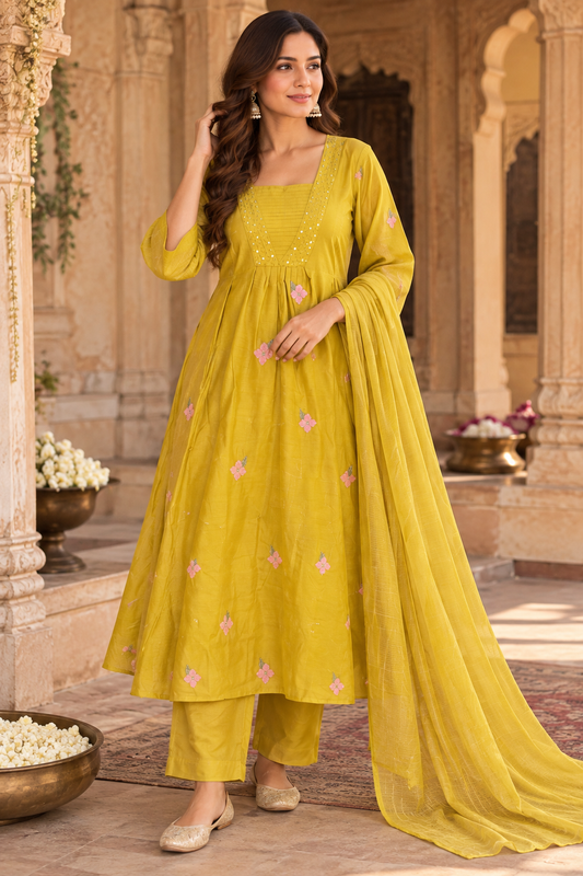 Mul Chanderi A-Line Festival wear Suit