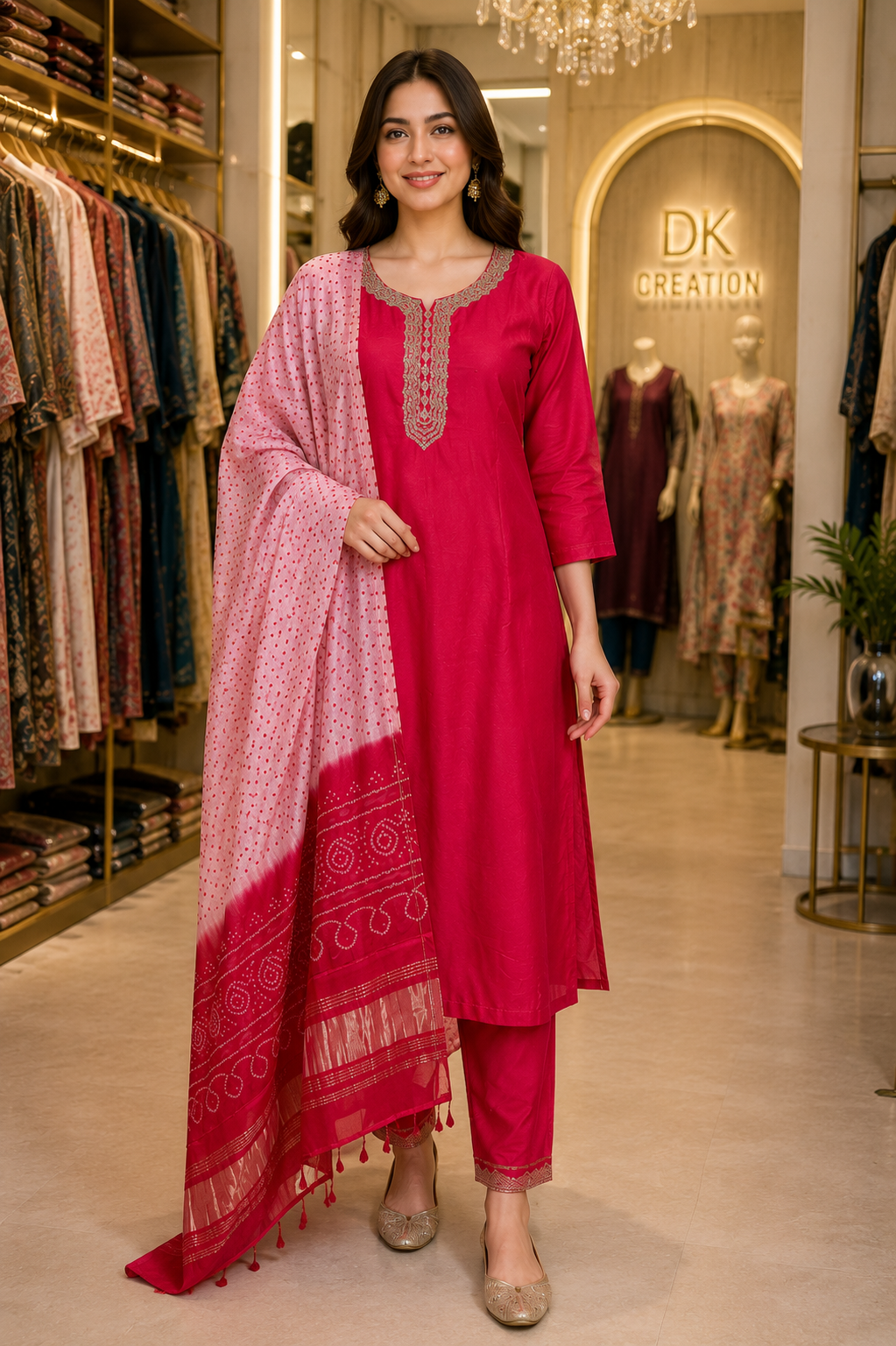 Red Semi Party Wear Suit