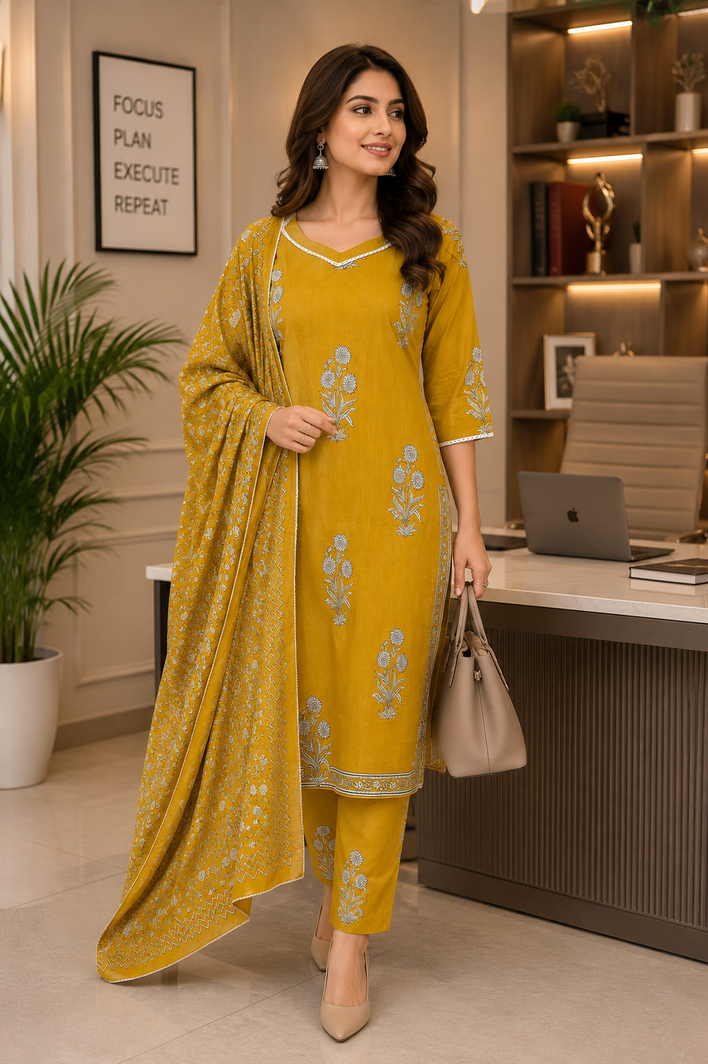 Pure Mul Cotton Office Wear Suit