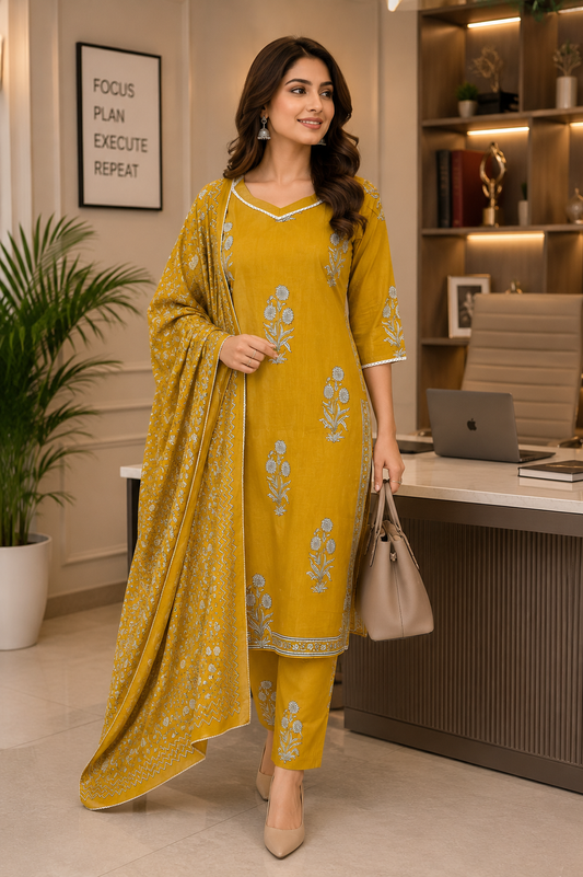 Pure Mul Cotton Office Wear Suit