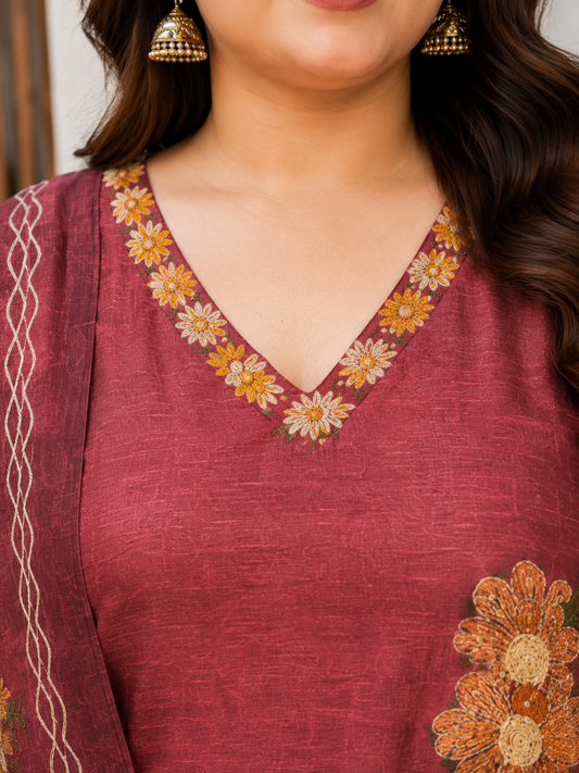 Pure Mul Chanderi with Hand Embroidery BIG SIZE