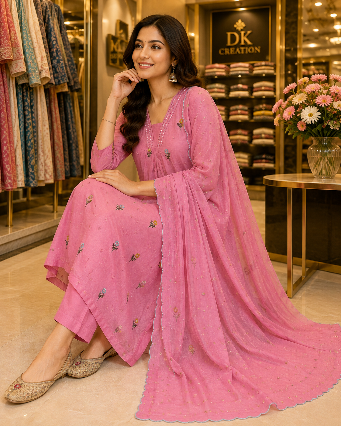 SEMI PARTY WEAR MUL CHANDERI SUIT