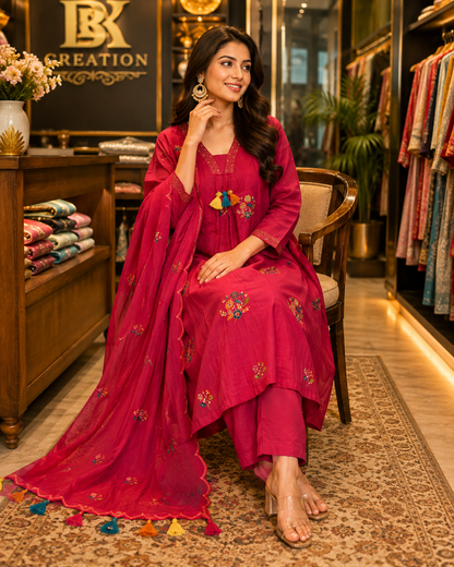 PURE SEMI PARTY WEAR MUL CHANDERI SUIT
